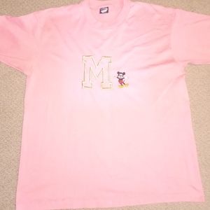 Vintage 90s Disney Mickey Mouse Embroidered Single Stitch T-Shirt Size XL Peach